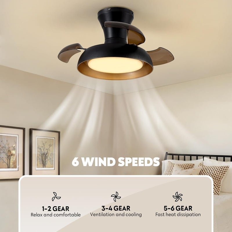 APBEAMLighting 23 Inch Black and Gold Ceiling Fan with Light and Brown Retractable Blades Small Led Light Fixture Ceiling Modern Fandelier Fan Lights Cei ling Fixtures for Bedroom Dining Room Kitchen - Image 5